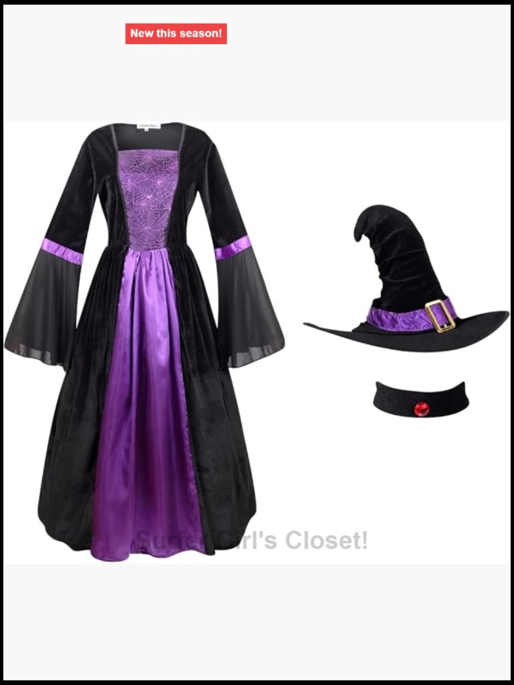 Wicked Witch Costume Dress with Hat & Choker Women Halloween